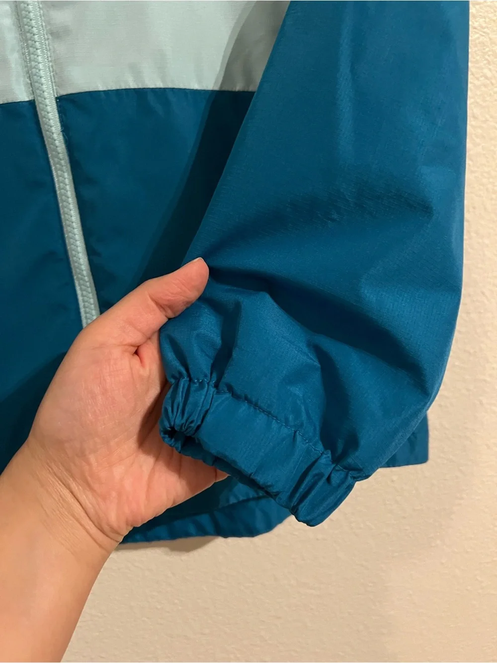 Eddie Bauer Kids Two-Tone Light Teal and Dark Teal Hooded Rain Jacket